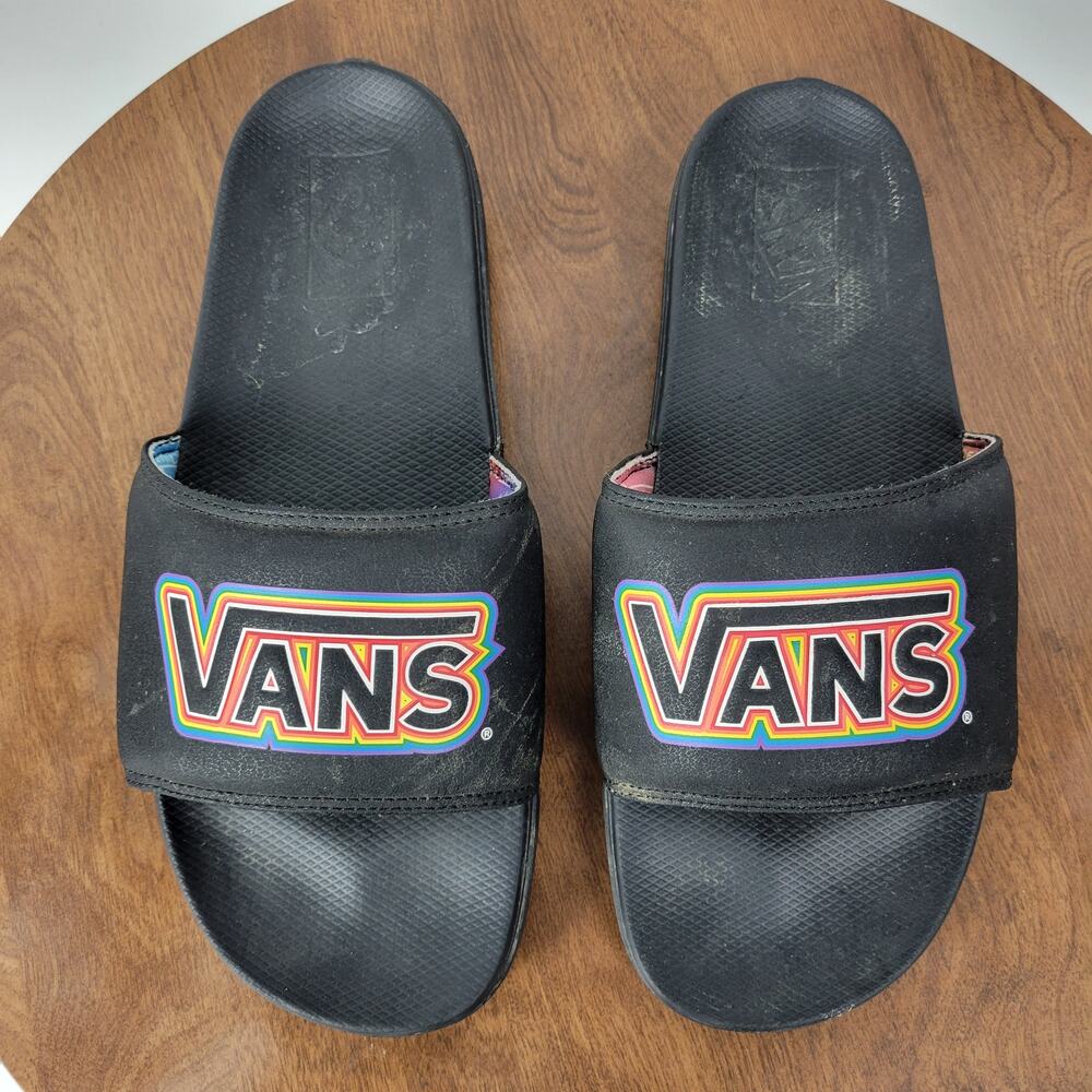 Vans Slides La Costa Sandals 11 Pride Black Logo Synthetic Nubuck Slip On